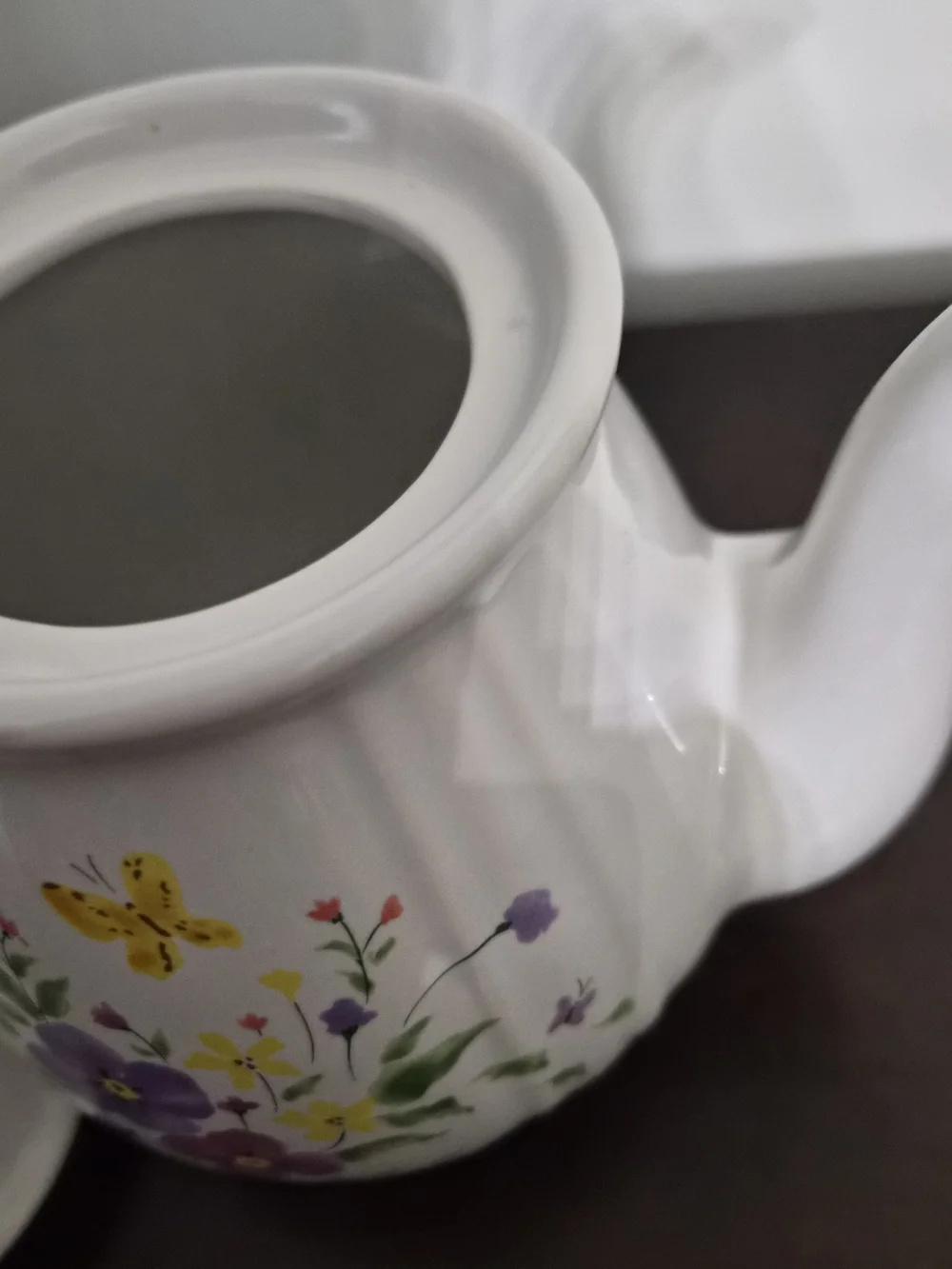 vintage teapot, floral teapot, ceramic teapot, butterfly, cottagecore, farmhouse